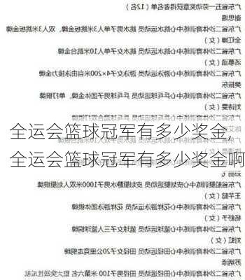 全运会篮球冠军有多少奖金,全运会篮球冠军有多少奖金啊