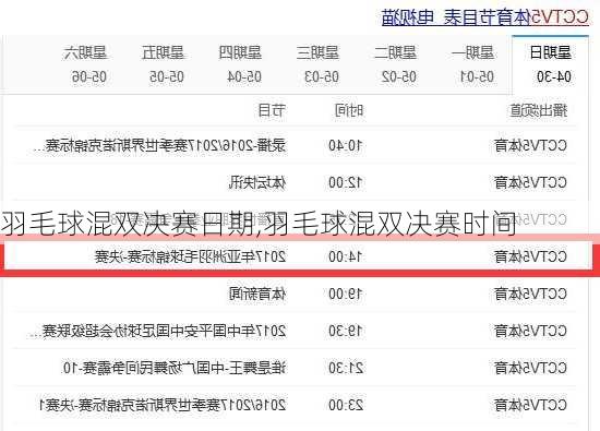 羽毛球混双决赛日期,羽毛球混双决赛时间