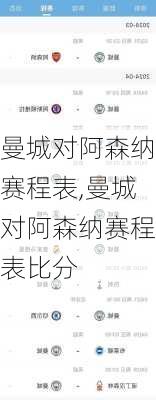 曼城对阿森纳赛程表,曼城对阿森纳赛程表比分