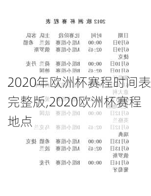 2020年欧洲杯赛程时间表完整版,2020欧洲杯赛程地点