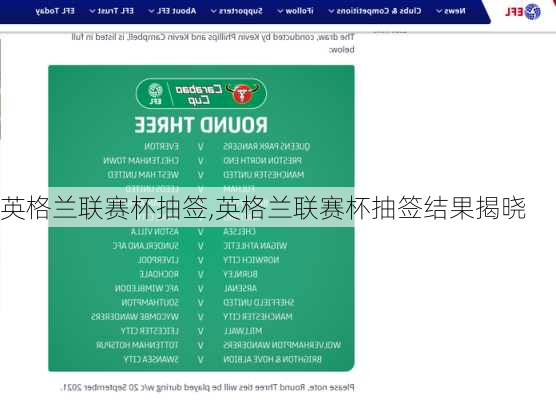 英格兰联赛杯抽签,英格兰联赛杯抽签结果揭晓