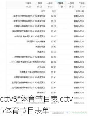 cctv5*体育节目表,cctv5体育节目表单