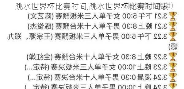 跳水世界杯比赛时间,跳水世界杯比赛时间表