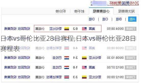 日本vs哥伦比亚28日赛程,日本vs哥伦比亚28日赛程表