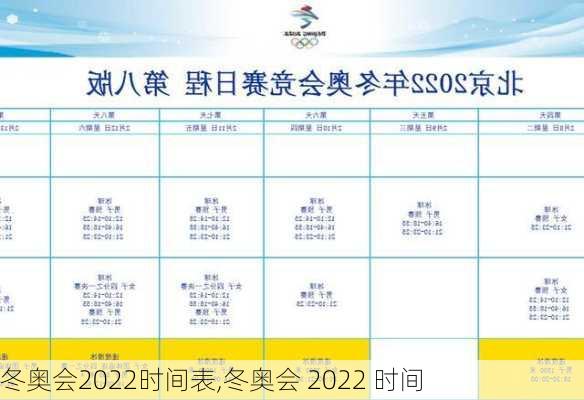 冬奥会2022时间表,冬奥会 2022 时间