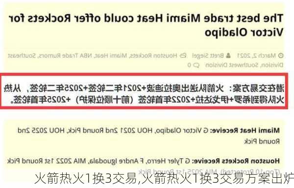 火箭热火1换3交易,火箭热火1换3交易方案出炉