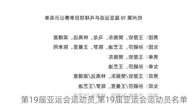 第19届亚运会运动员,第19届亚运会运动员名单