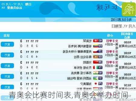 青奥会比赛时间表,青奥会举办时间