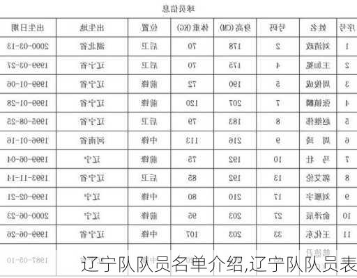 辽宁队队员名单介绍,辽宁队队员表