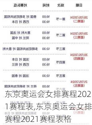 东京奥运会女排赛程2021赛程表,东京奥运会女排赛程2021赛程表格