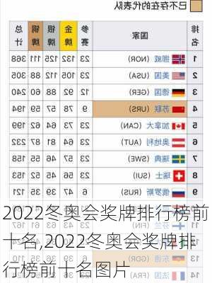 2022冬奥会奖牌排行榜前十名,2022冬奥会奖牌排行榜前十名图片