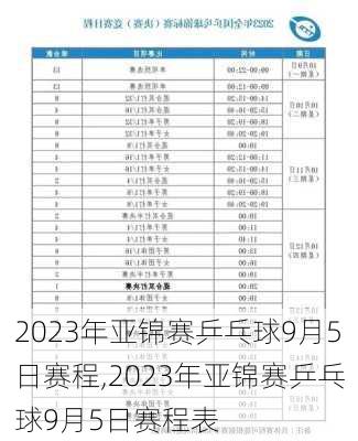 2023年亚锦赛乒乓球9月5日赛程,2023年亚锦赛乒乓球9月5日赛程表