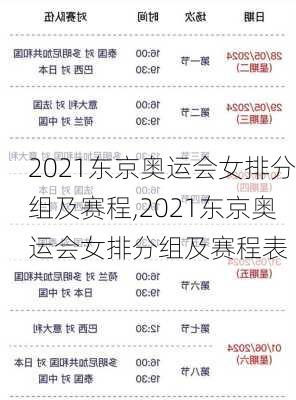 2021东京奥运会女排分组及赛程,2021东京奥运会女排分组及赛程表