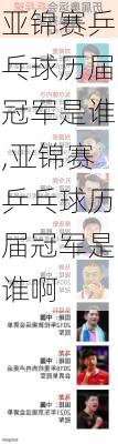 亚锦赛乒乓球历届冠军是谁,亚锦赛乒乓球历届冠军是谁啊