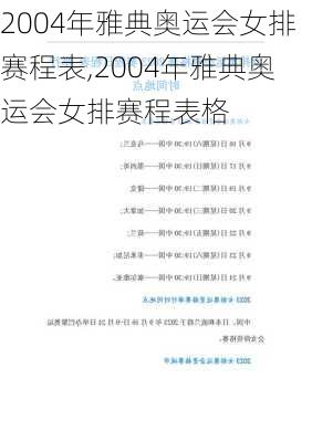 2004年雅典奥运会女排赛程表,2004年雅典奥运会女排赛程表格