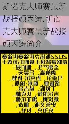 斯诺克大师赛最新战报颜丙涛,斯诺克大师赛最新战报颜丙涛简介